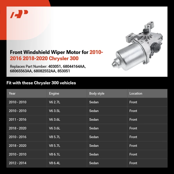 Front Windshield Wiper Motor for 2010-2016 2018-2020 Chrysler 300