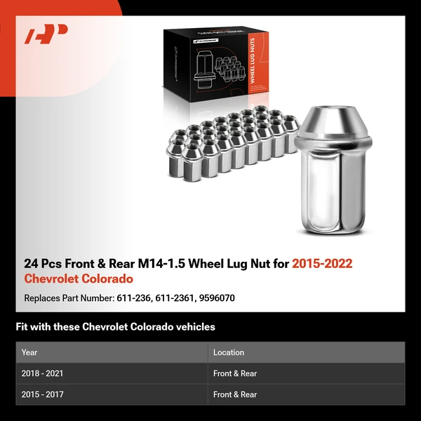 24 Pcs Front & Rear M14-1.5 Wheel Lug Nut for 2015-2022 Chevrolet Colorado
