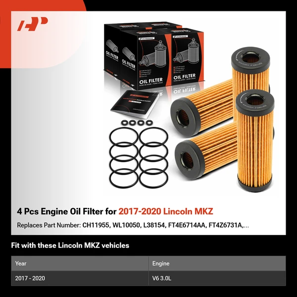 4 Pcs Engine Oil Filter for 2017-2020 Lincoln MKZ
