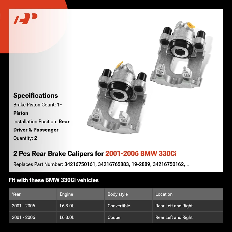 2 Pcs Rear Brake Calipers for 2001-2006 BMW 330Ci