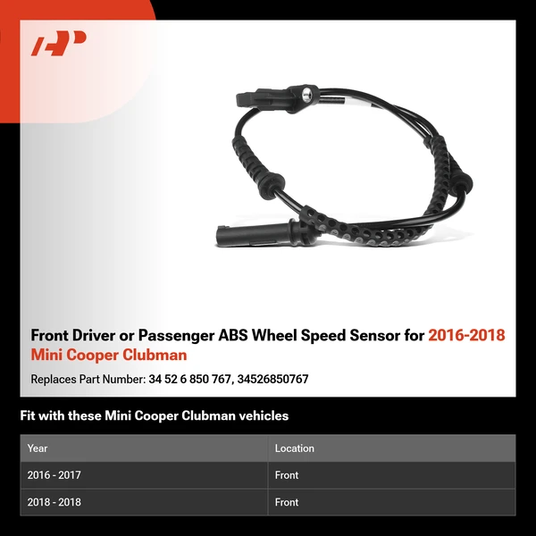 Front Driver or Passenger ABS Wheel Speed Sensor for 2016-2018 Mini Cooper Clubman