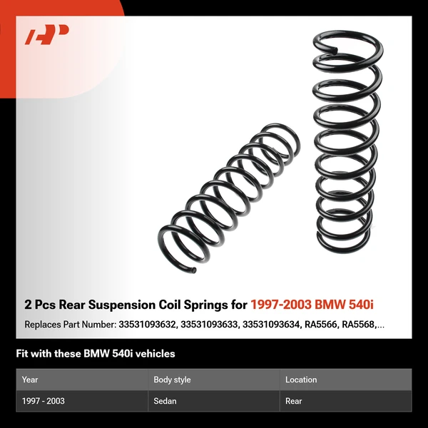 2 Pcs Rear Suspension Coil Springs for 1997-2003 BMW 540i