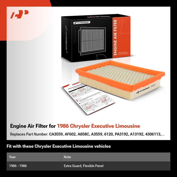 Engine Air Filter for 1986 Chrysler Executive Limousine
