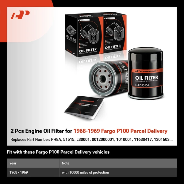 2 Pcs Engine Oil Filter for 1968-1969 Fargo P100 Parcel Delivery