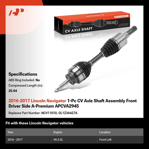 2016-2017 Lincoln Navigator 1-Pc CV Axle Shaft Assembly Front Driver Side A-Premium APCVA2945