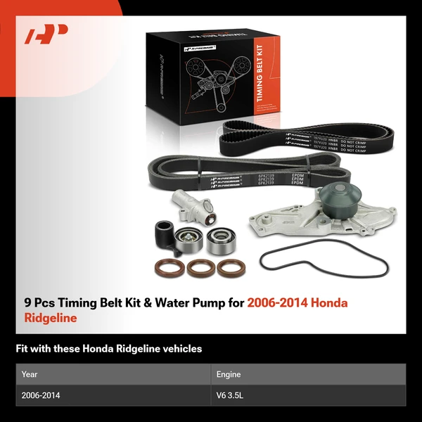 9 Pcs Timing Belt Kit & Water Pump for 2006-2014 Honda Ridgeline