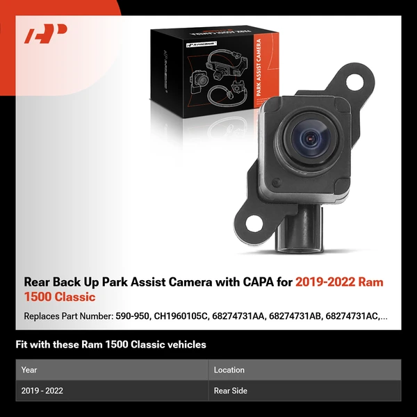 Rear Back Up Park Assist Camera with CAPA for 2019-2022 Ram 1500 Classic