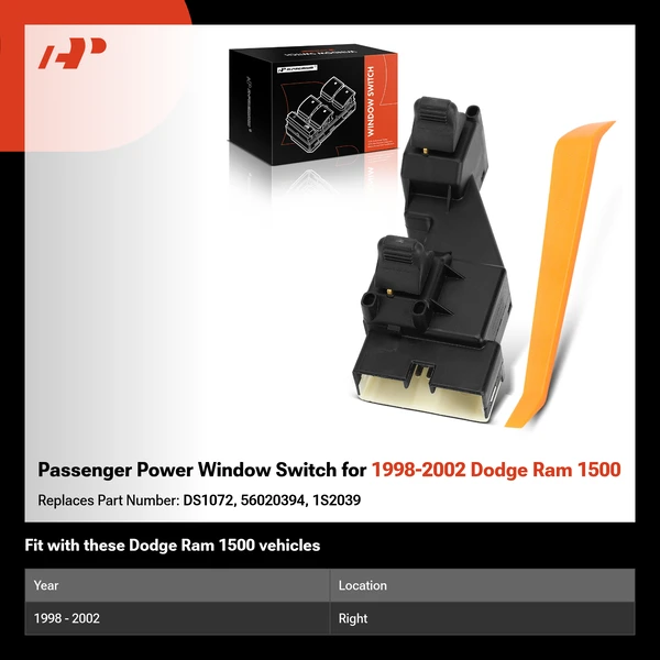 Passenger Power Window Switch for 1998-2002 Dodge Ram 1500