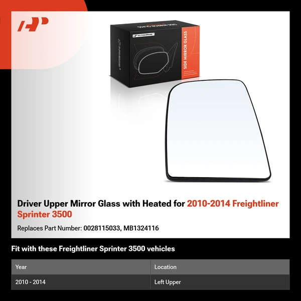 Driver Upper Mirror Glass with Heated for 2010-2014 Freightliner Sprinter 3500