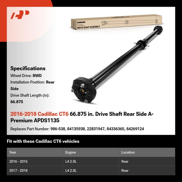 2016-2018 Cadillac CT6 66.875 in. Drive Shaft Rear Side A-Premium APDS1135