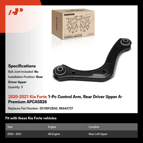 2020-2021 Kia Forte 1-Pc Control Arm, Rear Driver Upper A-Premium APCA5826