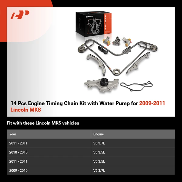 14 Pcs Engine Timing Chain Kit with Water Pump for 2009-2011 Lincoln MKS