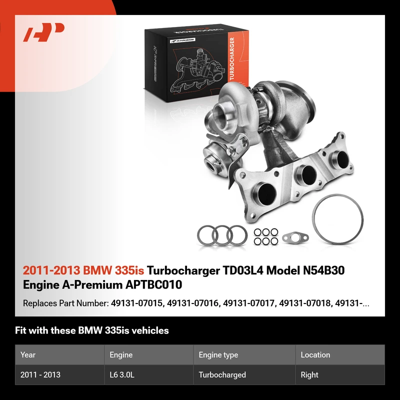 2011-2013 BMW 335is Turbocharger TD03L4 Model N54B30 Engine A-Premium APTBC010