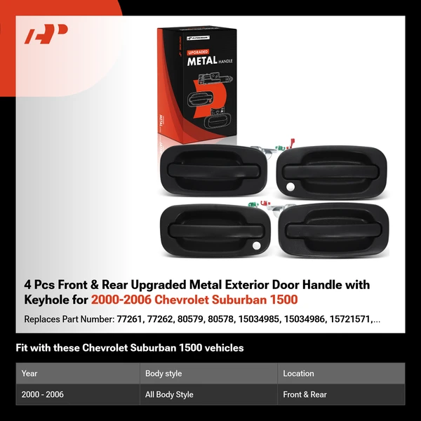 4 Pcs Front & Rear Upgraded Metal Exterior Door Handle with Keyhole for 2000-2006 Chevrolet Suburban 1500