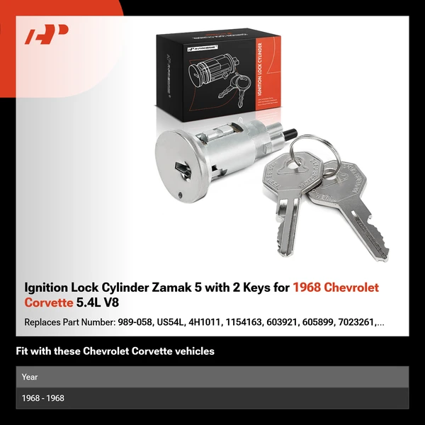 Ignition Lock Cylinder Zamak 5 with 2 Keys for 1968 Chevrolet Corvette 5.4L V8