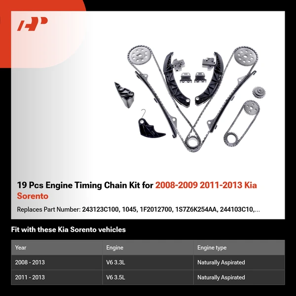 19 Pcs Engine Timing Chain Kit for 2008-2009 2011-2013 Kia Sorento