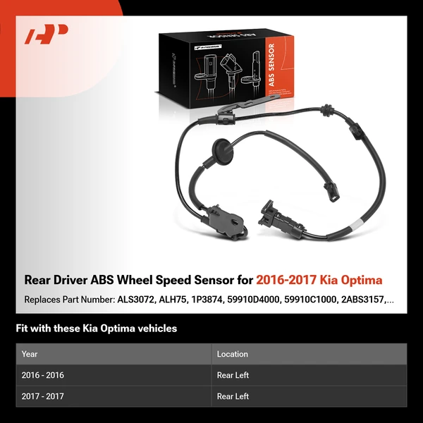 Rear Driver ABS Wheel Speed Sensor for 2016-2017 Kia Optima
