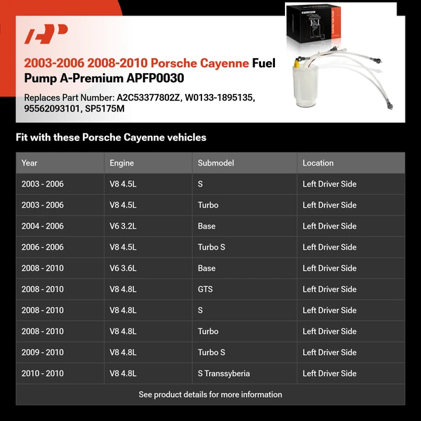 2003-2006 2008-2010 Porsche Cayenne Fuel Pump A-Premium APFP0030