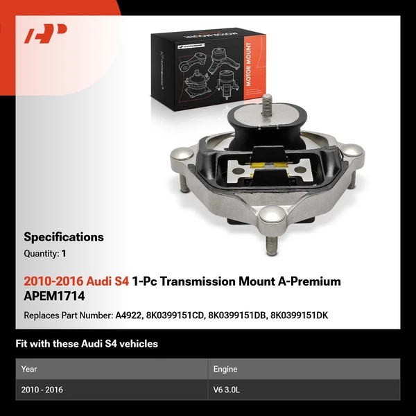 2010-2016 Audi S4 1-Pc Transmission Mount A-Premium APEM1714