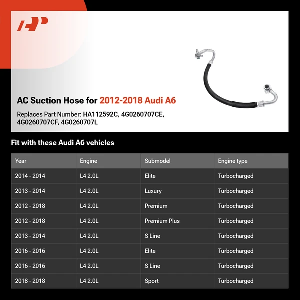 AC Suction Hose for 2012-2018 Audi A6