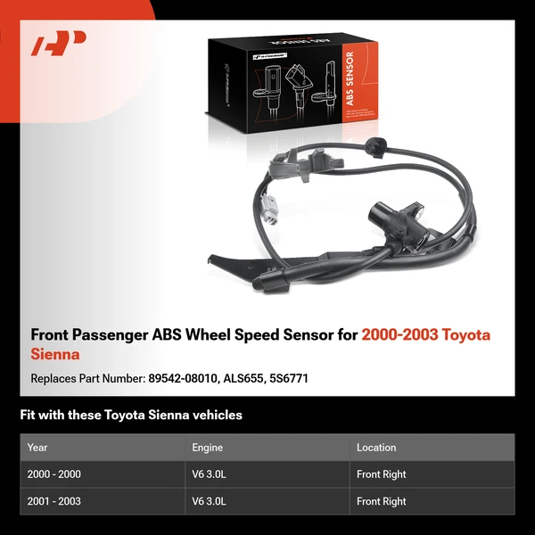 Front Passenger ABS Wheel Speed Sensor for 2000-2003 Toyota Sienna