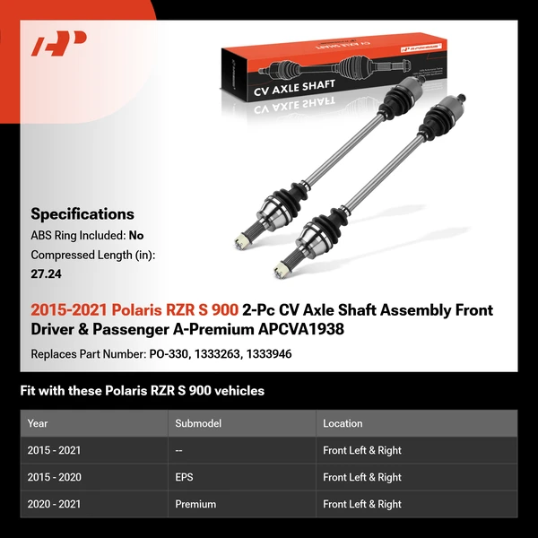2015-2021 Polaris RZR S 900 2-Pc CV Axle Shaft Assembly Front Driver & Passenger A-Premium APCVA1938