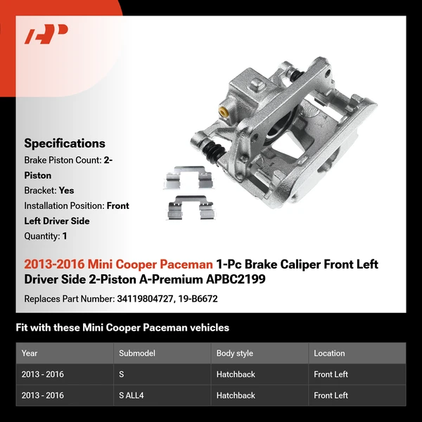 2013-2016 Mini Cooper Paceman 1-Pc Brake Caliper Front Left Driver Side 2-Piston A-Premium APBC2199