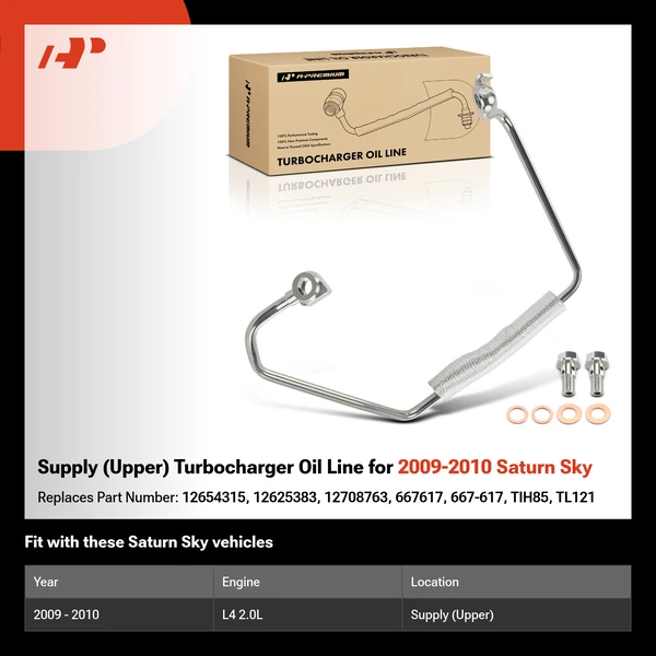 Supply (Upper) Turbocharger Oil Line for 2009-2010 Saturn Sky