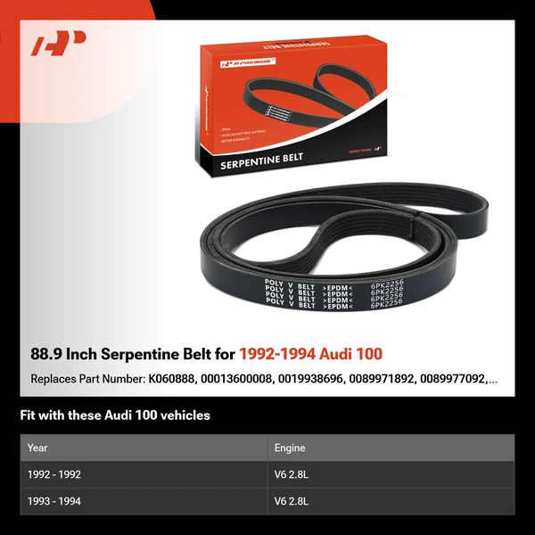 88.9 Inch Serpentine Belt for 1992-1994 Audi 100