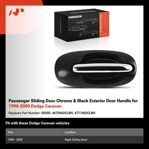 Passenger Sliding Door Chrome & Black Exterior Door Handle for 1996-2000 Dodge Caravan