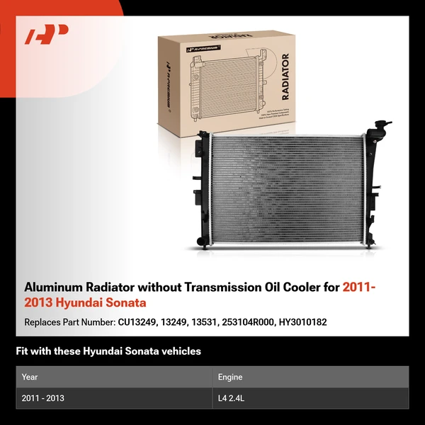 Aluminum Radiator without Transmission Oil Cooler for 2011-2013 Hyundai Sonata