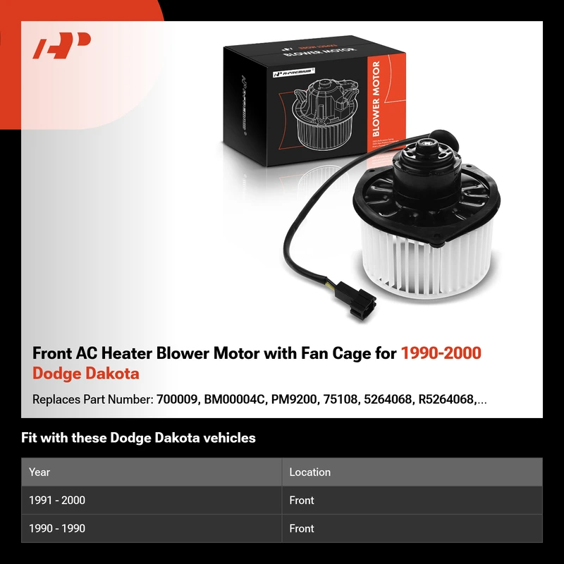 Front AC Heater Blower Motor with Fan Cage for 1990-2000 Dodge Dakota