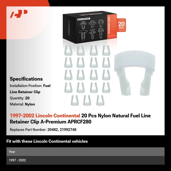 1997-2002 Lincoln Continental 20 Pcs Nylon Natural Fuel Line Retainer Clip A-Premium APRCF280