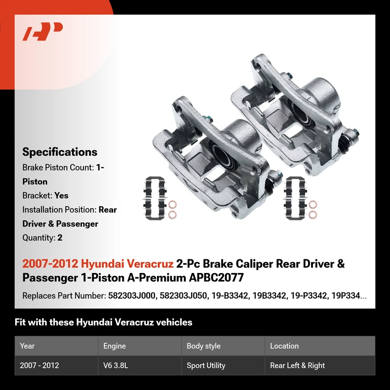 2007-2012 Hyundai Veracruz 2-Pc Brake Caliper Rear Driver & Passenger 1-Piston A-Premium APBC2077
