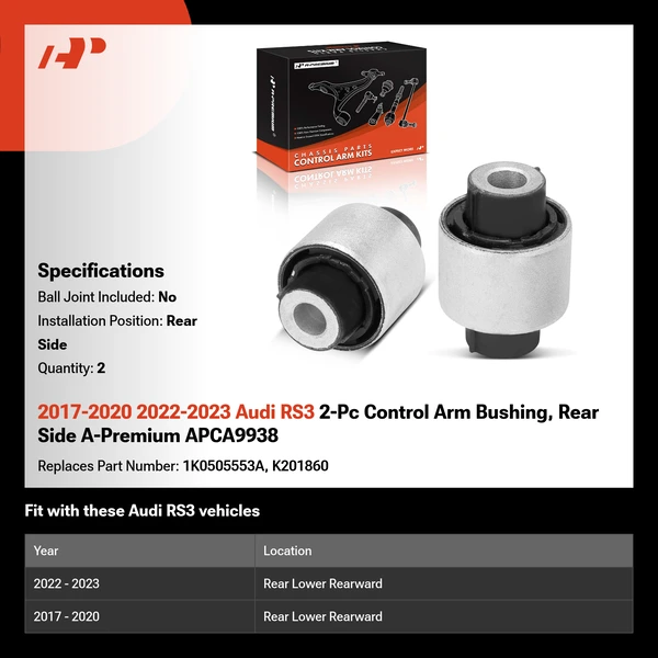 2017-2020 2022-2023 Audi RS3 2-Pc Control Arm Bushing, Rear Side A-Premium APCA9938