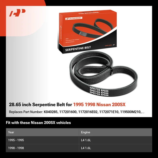 28.65 inch Serpentine Belt for 1995 1998 Nissan 200SX