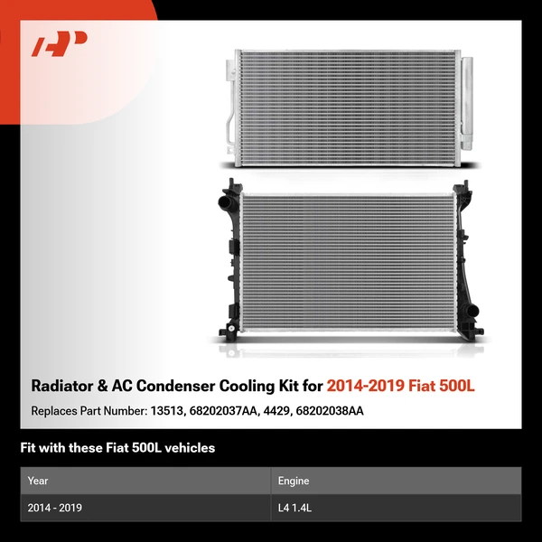 Radiator & AC Condenser Cooling Kit for 2014-2019 Fiat 500L