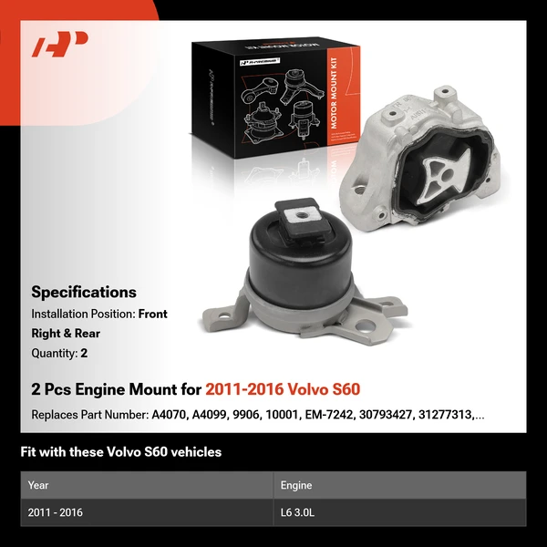 2 Pcs Engine Mount for 2011-2016 Volvo S60