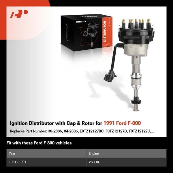 Ignition Distributor with Cap & Rotor for 1991 Ford F-800