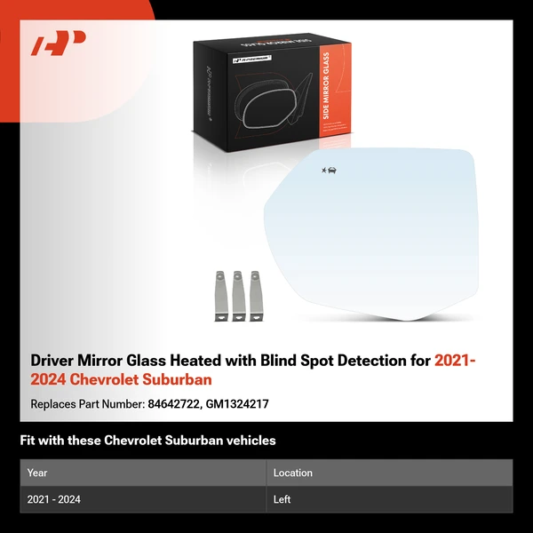 Driver Mirror Glass Heated with Blind Spot Detection for 2021-2024 Chevrolet Suburban