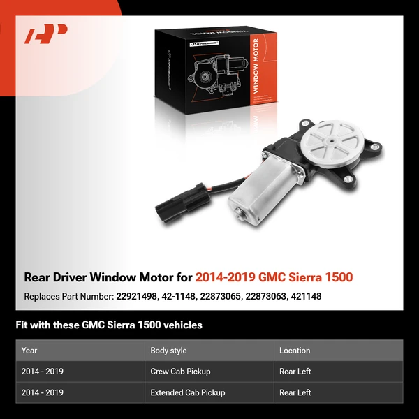Rear Driver Window Motor for 2014-2019 GMC Sierra 1500