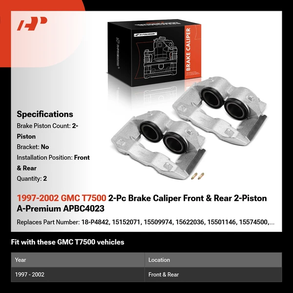 1997-2002 GMC T7500 2-Pc Brake Caliper Front & Rear 2-Piston A-Premium APBC4023