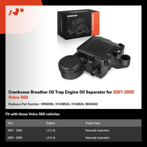 Crankcase Breather Oil Trap Engine Oil Separator for 2001-2005 Volvo S60