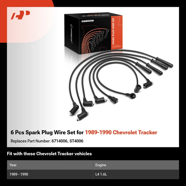 6 Pcs Spark Plug Wire Set for 1989-1990 Chevrolet Tracker