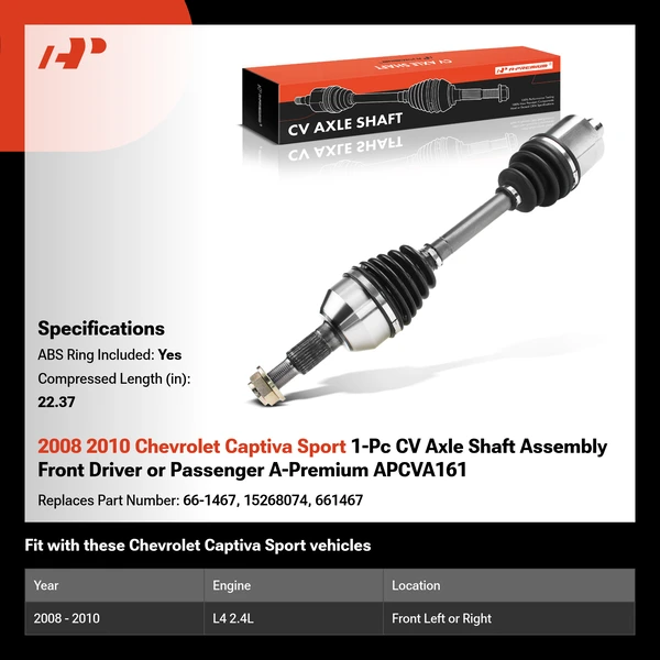 2008 2010 Chevrolet Captiva Sport 1-Pc CV Axle Shaft Assembly Front Driver or Passenger A-Premium APCVA161