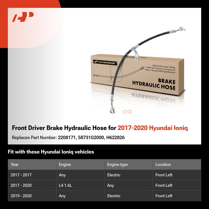 Front Driver Brake Hydraulic Hose for 2017-2020 Hyundai Ioniq
