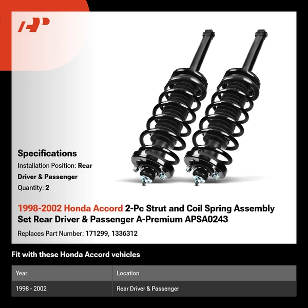 1998-2002 Honda Accord 2-Pc Strut and Coil Spring Assembly Set Rear Driver & Passenger A-Premium APSA0243