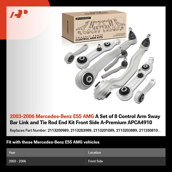 2003-2006 Mercedes-Benz E55 AMG A Set of 8 Control Arm Sway Bar Link and Tie Rod End Kit Front Side A-Premium APCA4910