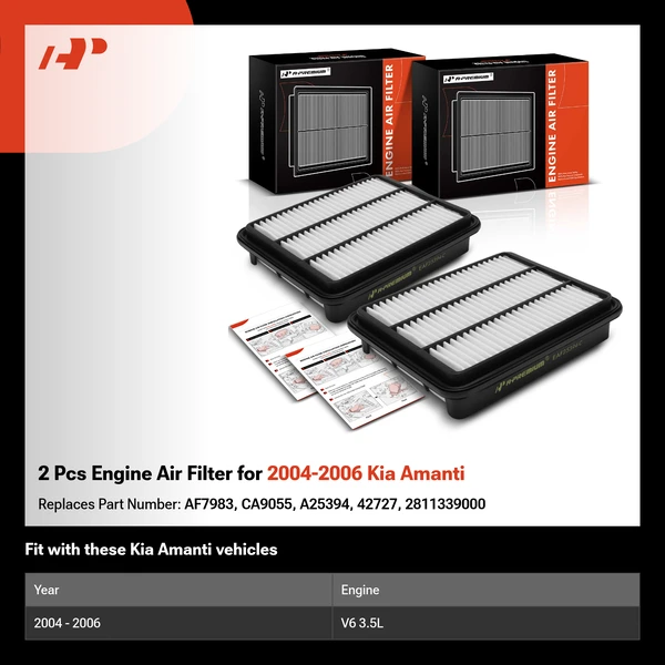 2 Pcs Engine Air Filter for 2004-2006 Kia Amanti