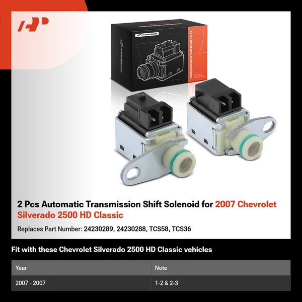 2 Pcs Automatic Transmission Shift Solenoid for 2007 Chevrolet Silverado 2500 HD Classic